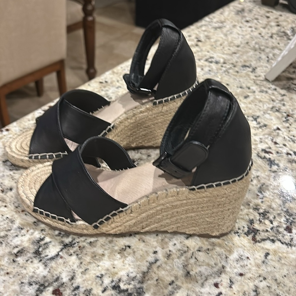 Caslon black leather wedge sandal. Size 5 1/2.